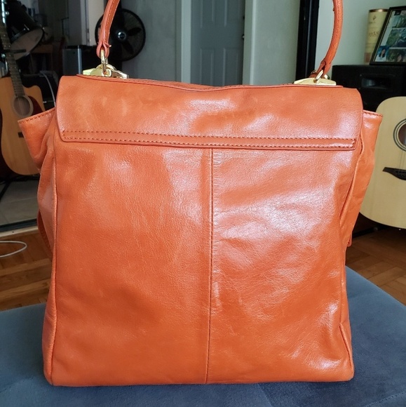 🦄  🎉HP🎉Orange Leather Badgley Mischka Satchel Bag - Picture 2 of 7